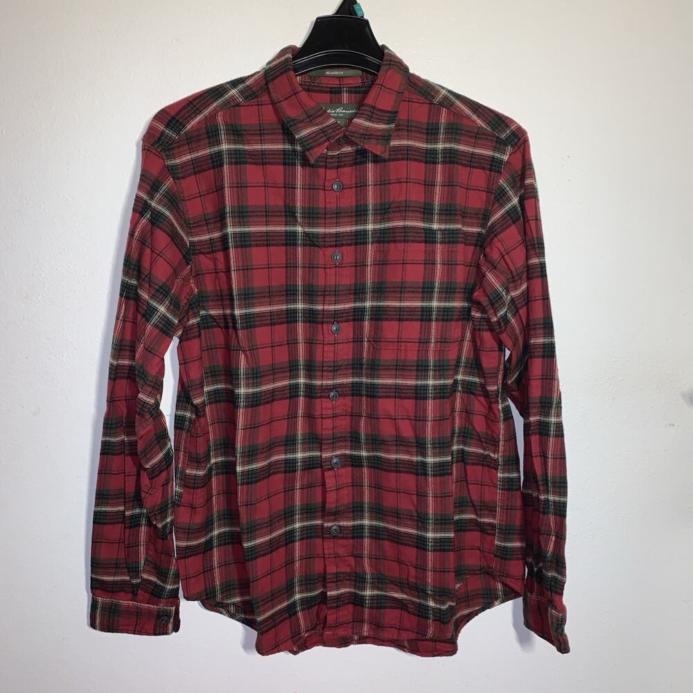 Eddie Bauer Flannel Shirt Sz XL Tall Red Plaid Button Up Mens Lumberjack Heavy